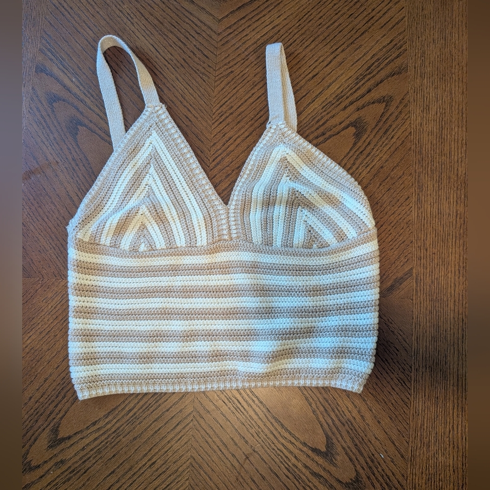 No Comment White And Cream‎ Striped Crop Top Juniors Size XL